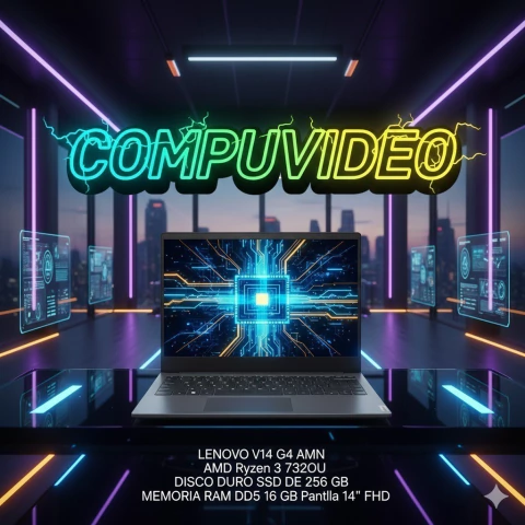 LENOVO V14 G4 AMN, AMD Ryzen 3 7320U / DISCO DURO SSD DE 256 GB / MEMORIA RAM DDR5 DE 16 GB (Soldada en Board) / NO DVD / Pantalla 14" FHD/