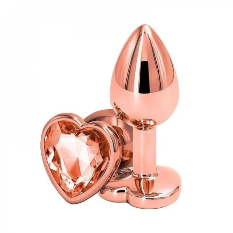 Amour Rosé G - Plug Anal em Aço Inoxidável Rosé com Cristal Coração - Tamanho G