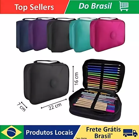 Estojo Caixa Escolar Unissex Ziper Diversas Cores Compartimento Grande