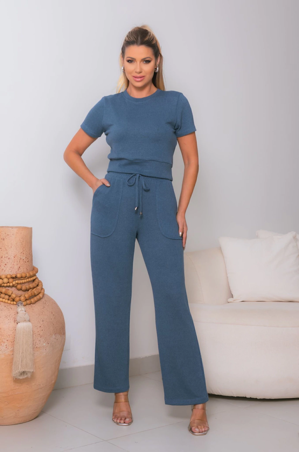 CONJUNTO BLUSA MC E CALÇA WIDE LEG