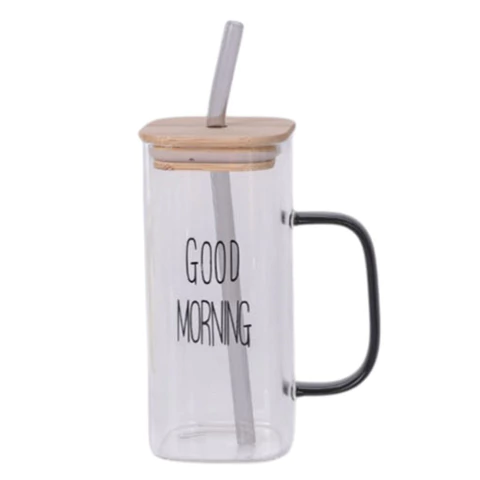 Copo De Vidro Good Morning com Tampa E Canudo Drinks 400ml - comprar online