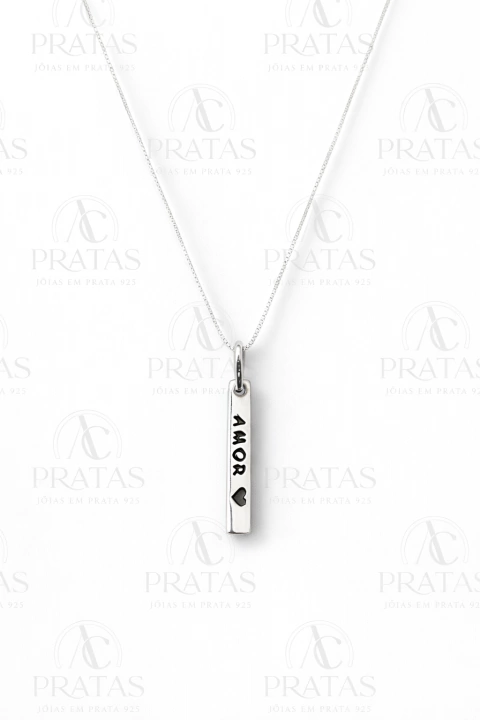 Colar de Prata com Pingente Plaquinha Amor Retangular - comprar online
