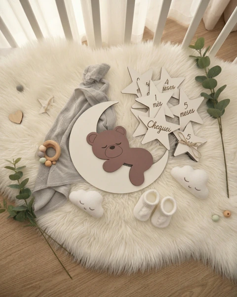 Kit Mesversário Ursinho Dorminhoco | Placas de Memória Boho para Fotos de Bebê - comprar online
