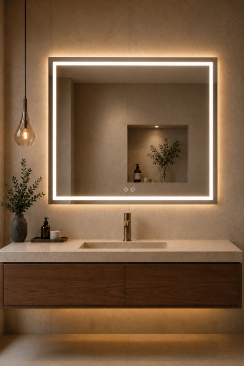 Espejo rectangular luz frontal + antiempañante