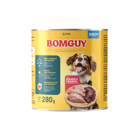 Lata Bomguy Premium Adultos Fígado e Frango 280g