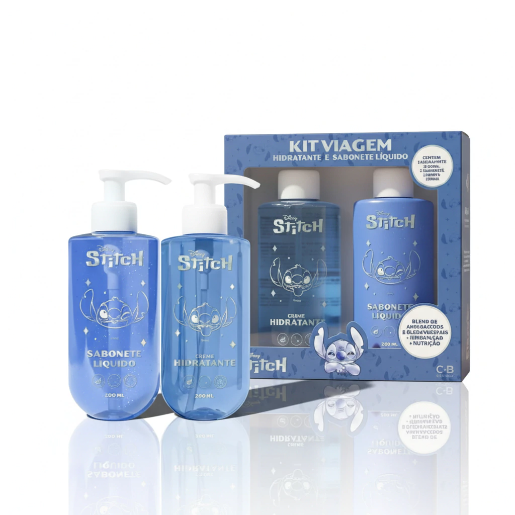 Kit Viagem Hidratante Corporal e Sabonete Líquido Corporal - Stitch Disney 120ml cada