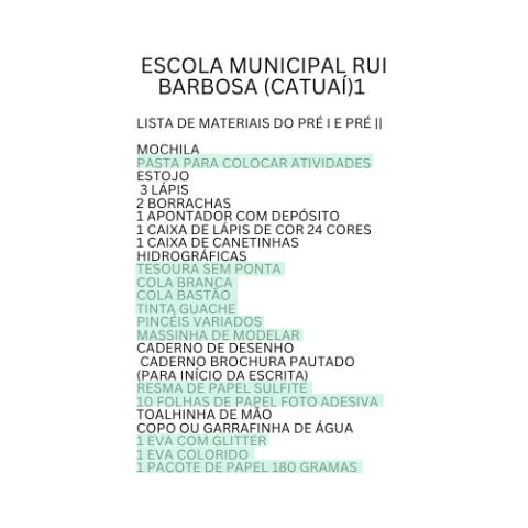 PRÉ I E PRÉ II EM 2026 - KIT MATERIAIS ESCOLARES (INSPIRADO) - ESCOLA RUI BARBOSA - CATUAÍ - comprar online