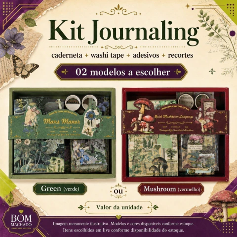 Kit de Journaling com Caderneta Quadriculada Washi Tape Adesivos e Recortes