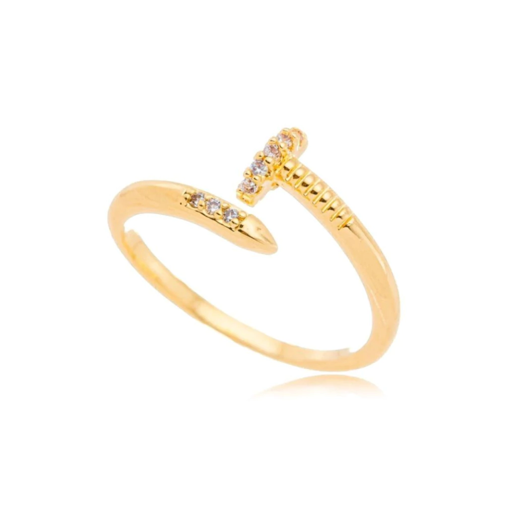 Anel prego cristal cravejado - Banhado em ouro 18k