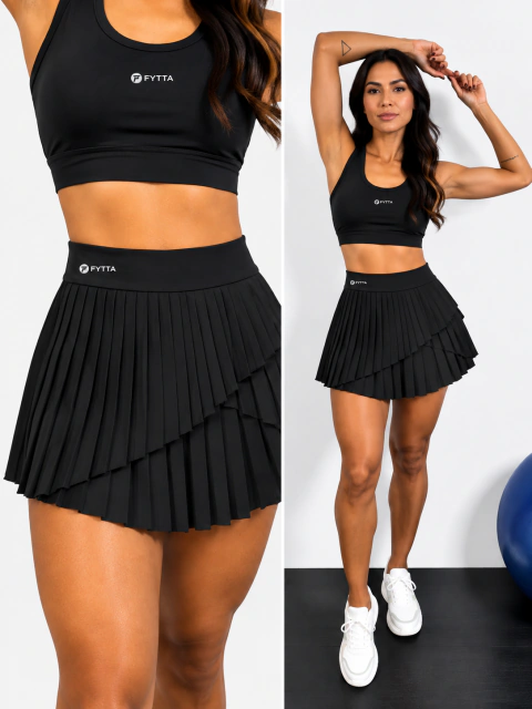 Saia Plissada com Short Interno Preta