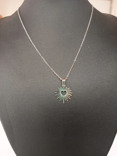 Cadena y Dije de Acero Sagrado Corazon de Jesús Calado