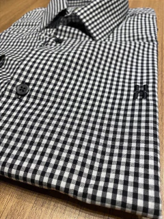 Camisa Social Ml Comfort Fit Button Down Xadrez Branco/preto - comprar online