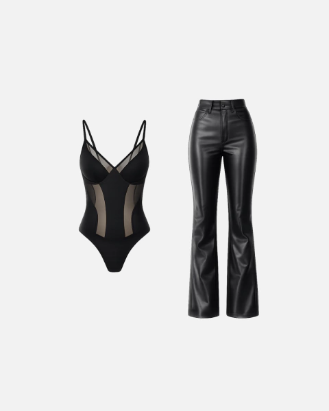 ⊹ calça de couro + body modelador ⊹