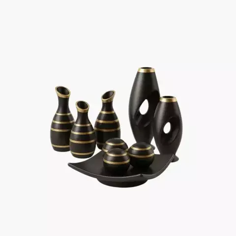 Conjunto Decorativo em Cerâmica Preto & Dourado