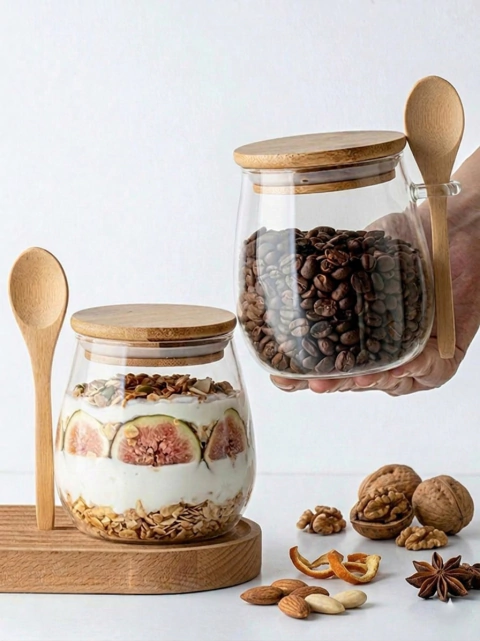 Frasco de vidrio Morelia 500 ml con tapa y cuchara de madera