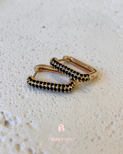 Argolla rectangular - strass negro - comprar online