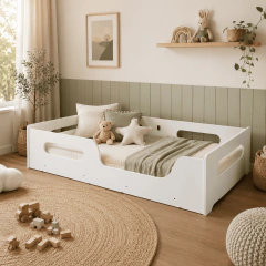 Cama Infantil Montessoriana Solteiro 100% MDF 188x88 Proteção Lateral Sem Colchão