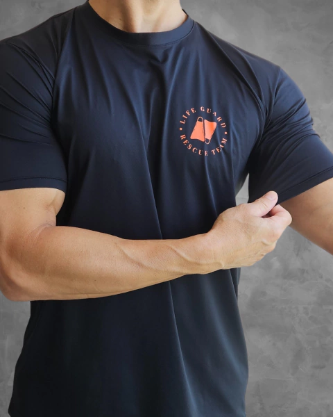 Camiseta Dry-Fit unissex preta e laranja - Rescue - comprar online