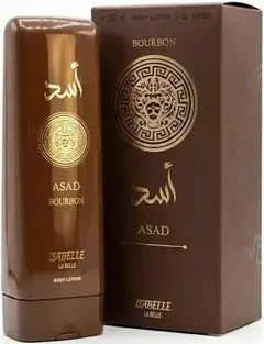 Creme hidratante corporal perfumado Asad Bourbon Isabelle La Belle masculino 200 ml com frasco e embalagem.