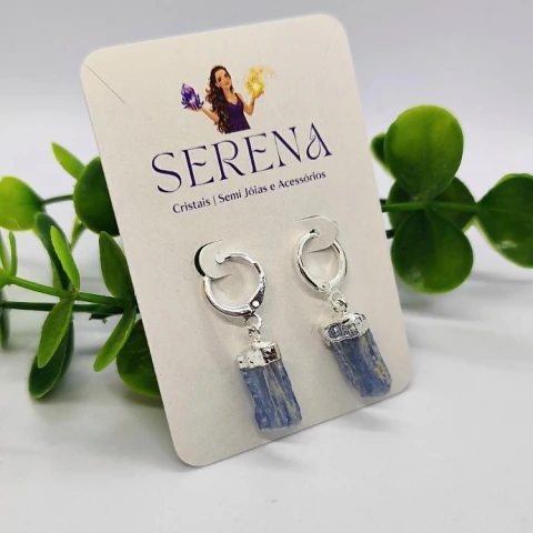 Mini Argola Click Cianita Azul Cristal Brutinho 100% Natural Pedra de Arcanjo Miguel Proteção Celestial