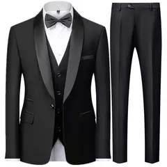Preto masculino outono festa de casamento três peças conjunto tamanho grande - comprar online