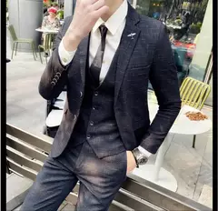 Imagem do Moda britânica masculina conjunto de três peças fino ajuste terno colete