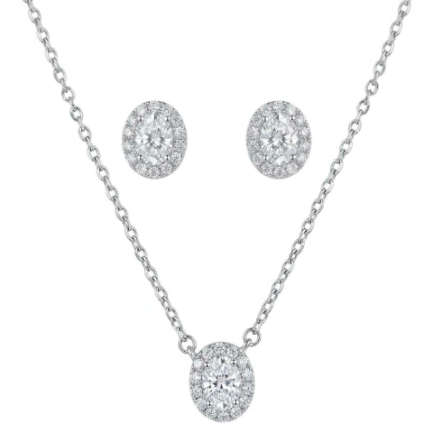 Conjunto Oval Cravejado Moissanite 4*6mm 0.5ct Prata 925 Rodinado