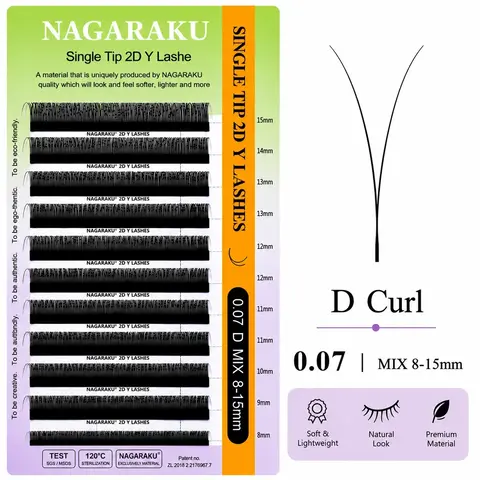 Pestañas Nagaraku 2D Y-Lashes y Single Tips