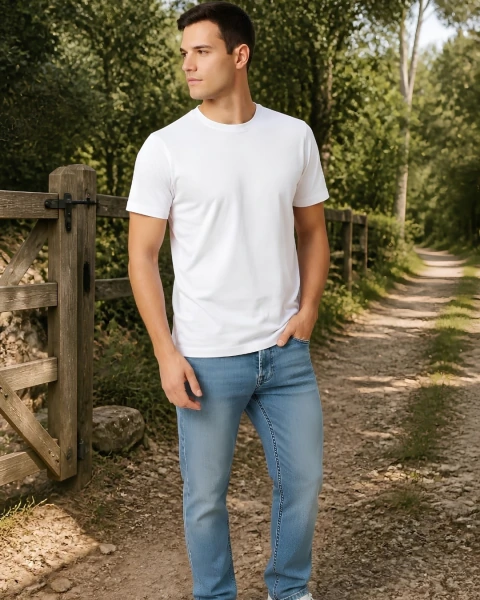 Remera Pullman Básica de Algodón y Cuello Redondo