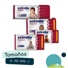 Pañales Estrella Premium Superpack G, XG, XXG, Junior