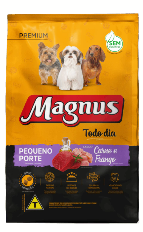 Magnus Premium Todo Dia Cães Adultos Pequeno Porte Sabor Carne e Frango 20kg