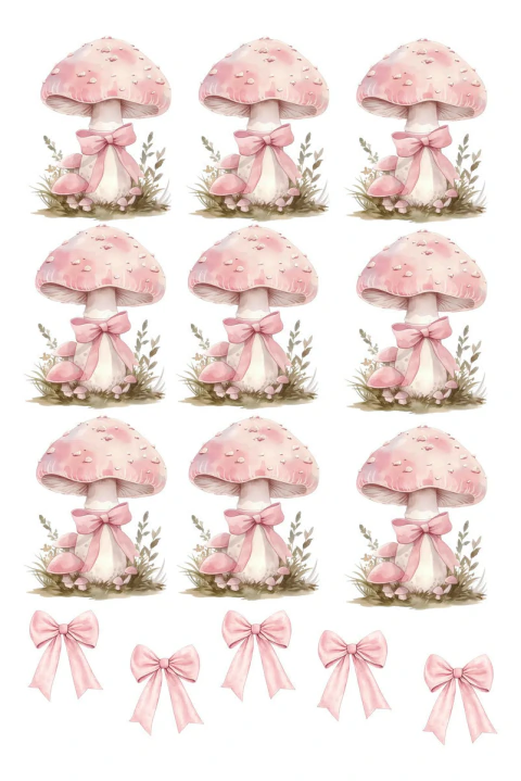 Decalque Porcelana Forno Caseiro - Cogumelos Rosas 8cm