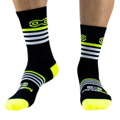 Meia Marcio May Preta Faixas Branca Amarelo Fluor