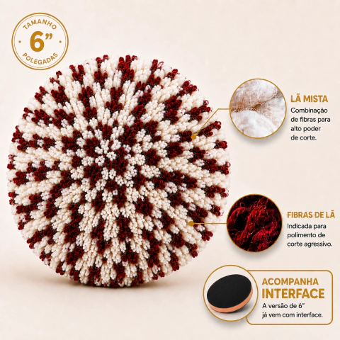 Boina de Lã Mista Red Agressiva 6" Polegadas + Interface de Espuma