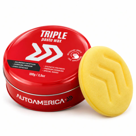Cera de Carnaúba Cristalizadora Triple Paste Wax Autoamerica 100g – Brilho Profundo Efeito Molhado, Alta Proteção Hidrofóbica e Aplicador de Espuma In