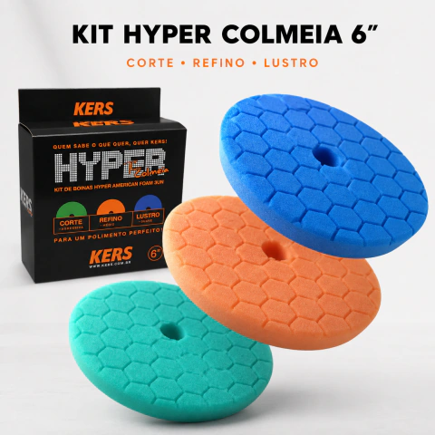 Kit Boinas Espuma Colmeia 6 Polegadas Corte Refino Lustro Kers Profissional Polimento Automotivo