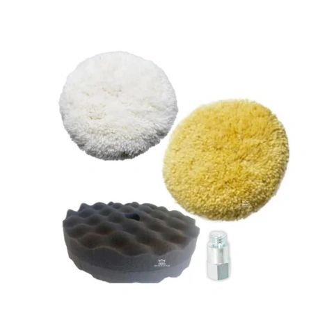 Kit Polimento 3 Boinas De Lã E Espuma 5 Polegadas +adaptador