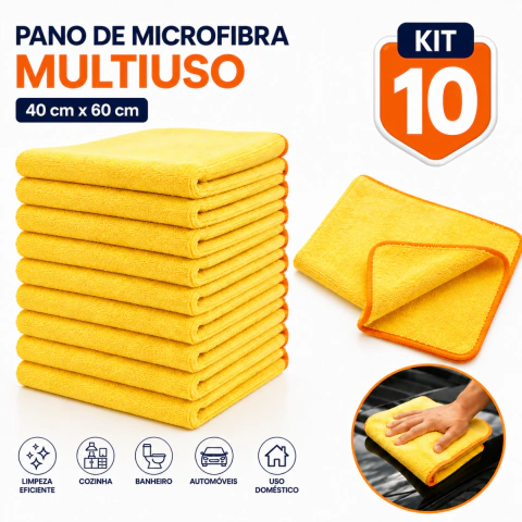 Kit 10 Flanelas de Microfibra Autoamerica 40x60cm – Alta Performance Automotiva e Multiuso Doméstico