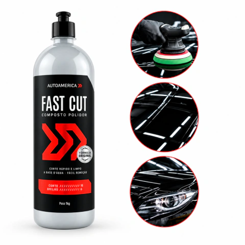Fast Cut Composto Polidor Automotivo Fast Cut 1kg Autoamerica – Etapa de Corte Pesado, Não Mancha Plásticos e Borrachas, Excelente Rendimento