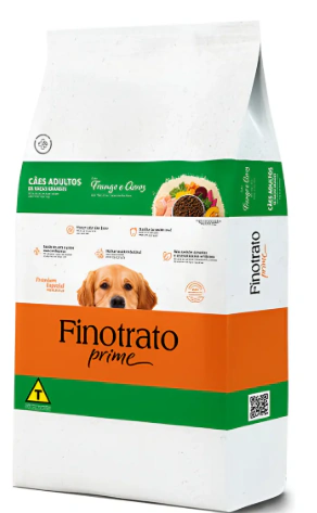 Ração Finotrato Prime Frango e Arroz Cães Adultos Raças Grandes 20kg | Premium Especial
