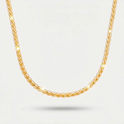 Colar Feminino Dourado Trançado Banho 24K Premium