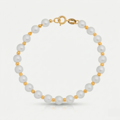 Pulseira Premium de Pérolas e Bolinhas Banhada a Ouro 24K