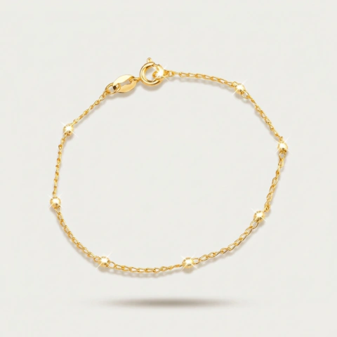 Pulseira Dourada de Bolinhas Feminina em Ouro 24K