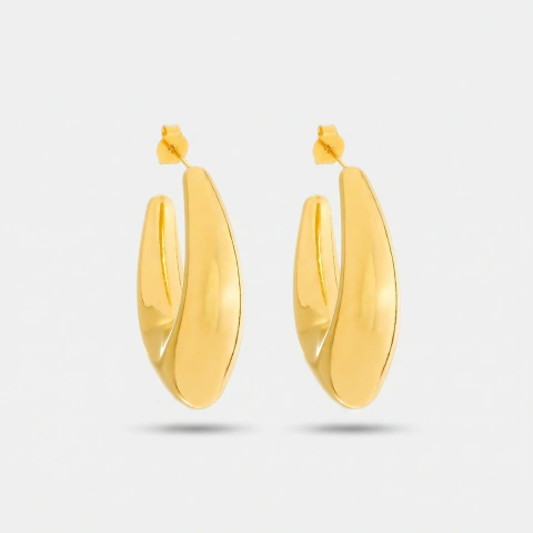 Brinco Concha Orgânico Banho Ouro 24K