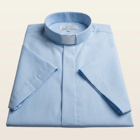 Camisa Clerical Tradicional Azul Claro Manga Curta
