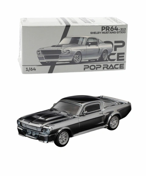 POP RACE Shelby Mustang GT500 Silver Chrome 1:64