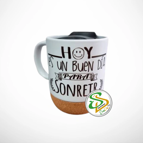 Taza con Base de Corcho y Tapa 13oz Personalizada | Con Caja de Regalo Premium