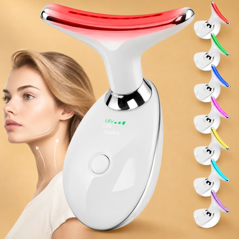 Massageador Facial e para Pescoço com EMS e 7 Modos de Luz | Cuidados, Tonificação e Relaxamento da Pele