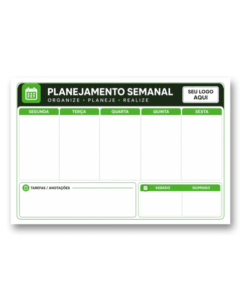 Imagem do Planejamento Semanal de Gestão Personalizado com sua logo + Canetão e apagador