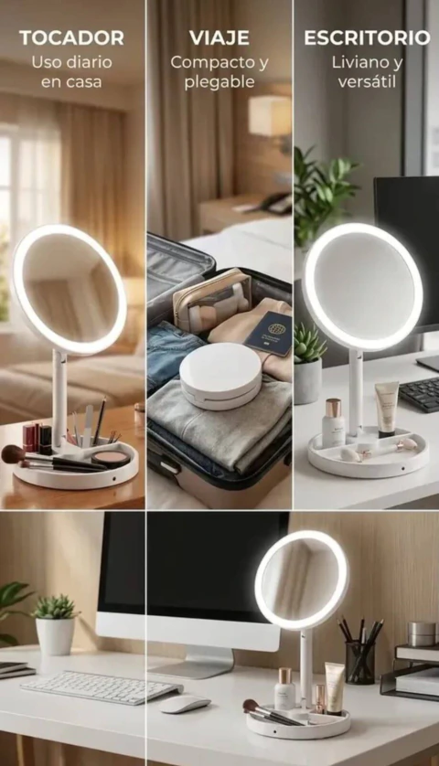 ESPEJO DOBLE LED, PLEGABLE USB